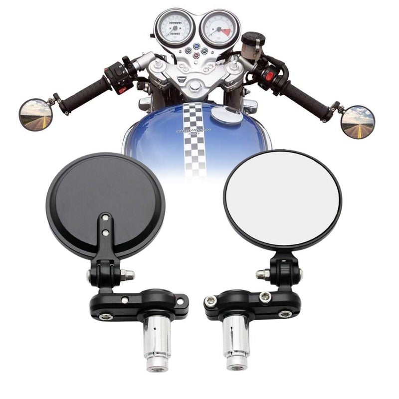 MARLBSTON 2pcs Motorcycle Bar End Mirrors, 3" Round Folding Universal Side Rear View Mirrors for Honda, Scooter, Suzuki, Yamaha, Kawasaki, Victory, Harley Davidson and More with 7/8" Handle Bars - Image 1